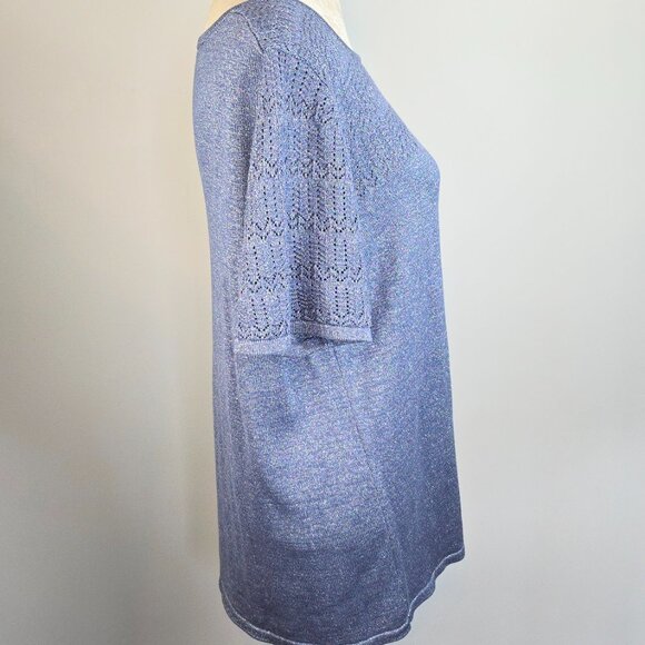 Drapers & Damons Sweater Womens 1X Light Blue Metallic Short Sleeved Crew Neck - Picture 3 of 6
